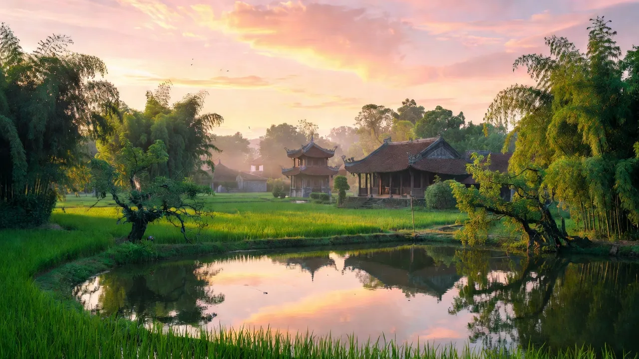 Khung cảnh Phường Hồ, Thị xã Thuận Thành, tỉnh Bắc Ninh với cảnh đẹp thiên nhiên và kiến trúc truyền thống.