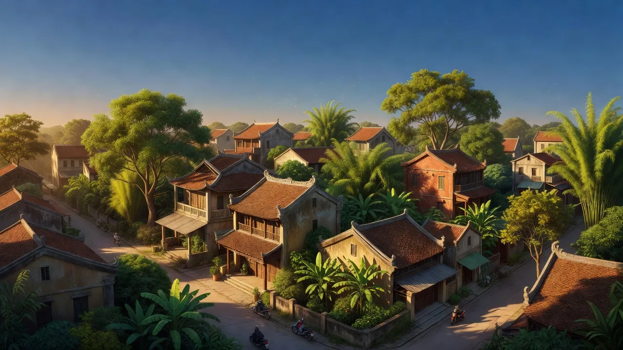 Phường Hồ, Thị xã Thuận Thành, Bắc Ninh với nhà truyền thống và thiên nhiên xanh mát.
