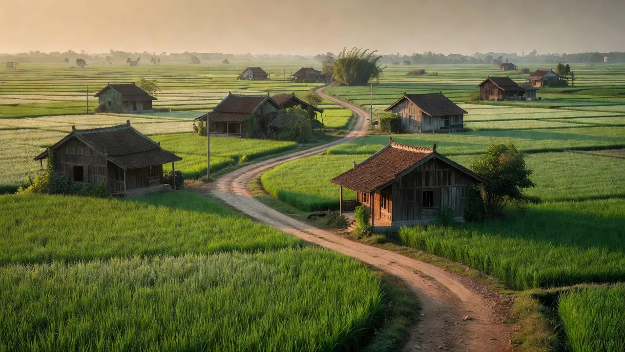 Cảnh nông thôn xã Nguyệt Đức, thị xã Thuận Thành, tỉnh Bắc Ninh với đồng xanh và nhà truyền thống.