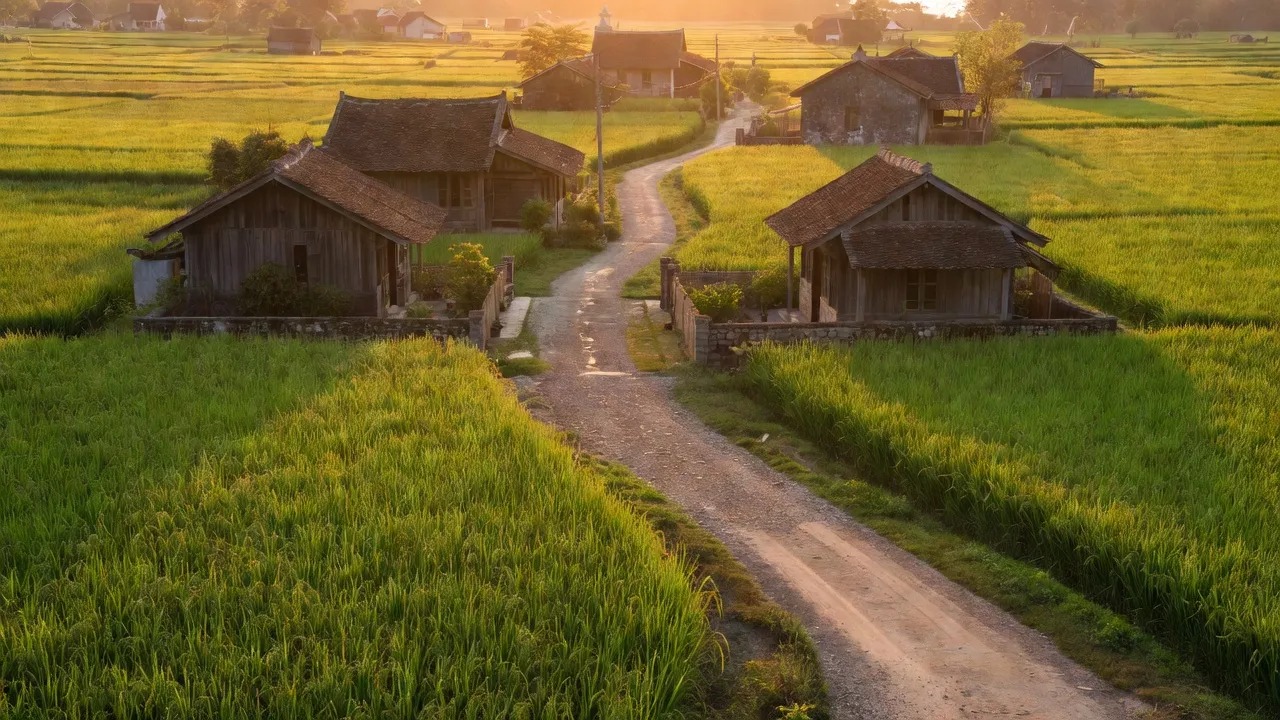 Cảnh đẹp phường Thanh Khương, Thuận Thành, Bắc Ninh với cánh đồng và nhà cửa truyền thống.