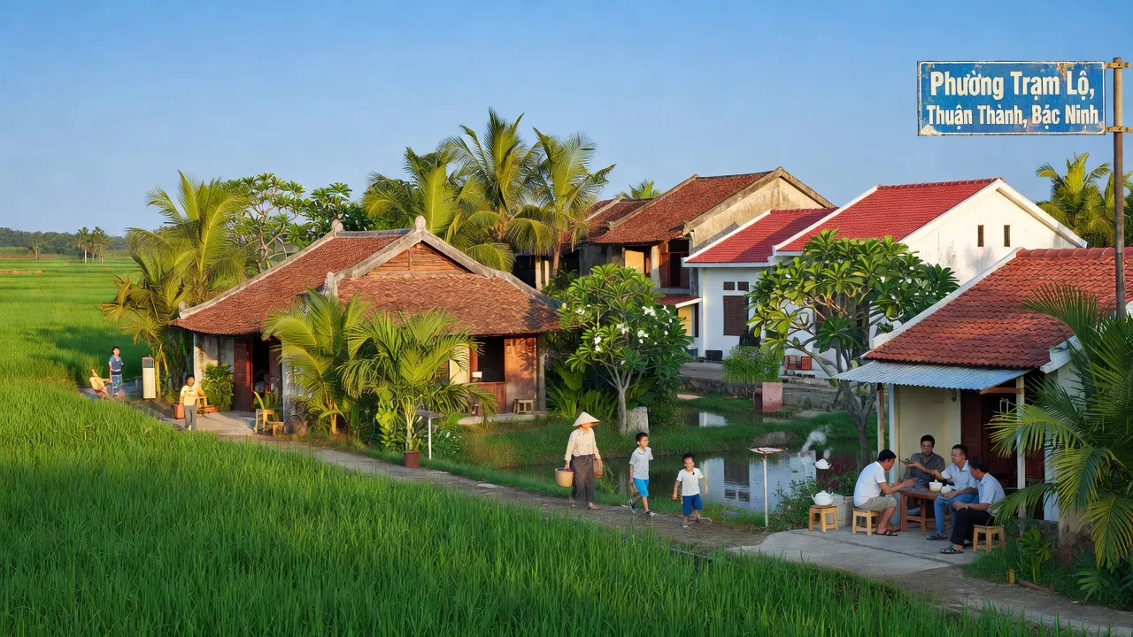 Khung cảnh đẹp của Phường Trạm Lộ, Thị xã Thuận Thành, Bắc Ninh với kiến trúc và cuộc sống cộng đồng.