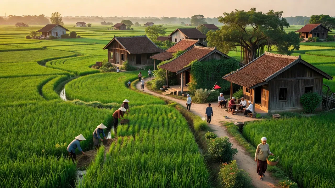 Cảnh Hưng xã Tiên Du Bắc Ninh với đồng xanh, nhà truyền thống và không gian sống yên bình.
