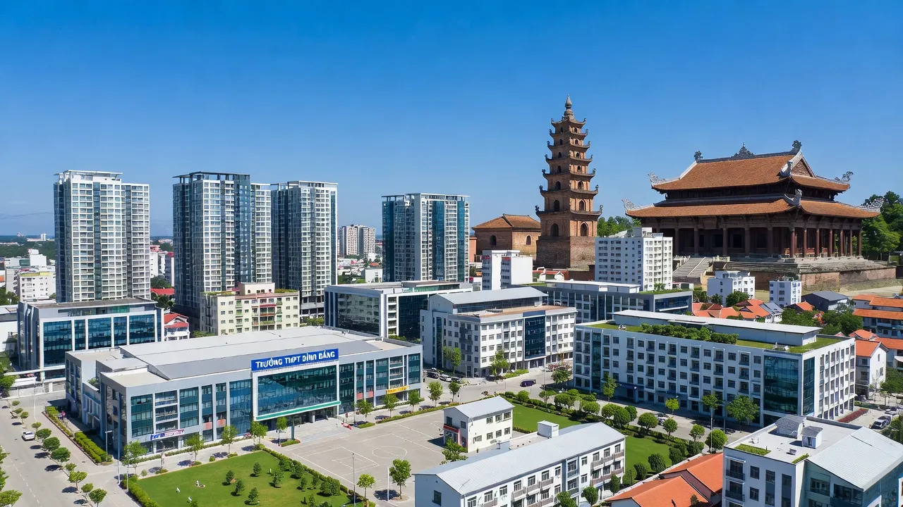 Khung cảnh Phường Đình Bảng, Thành phố Từ Sơn với các cơ sở giáo dục và quy hoạch đô thị hiện đại.