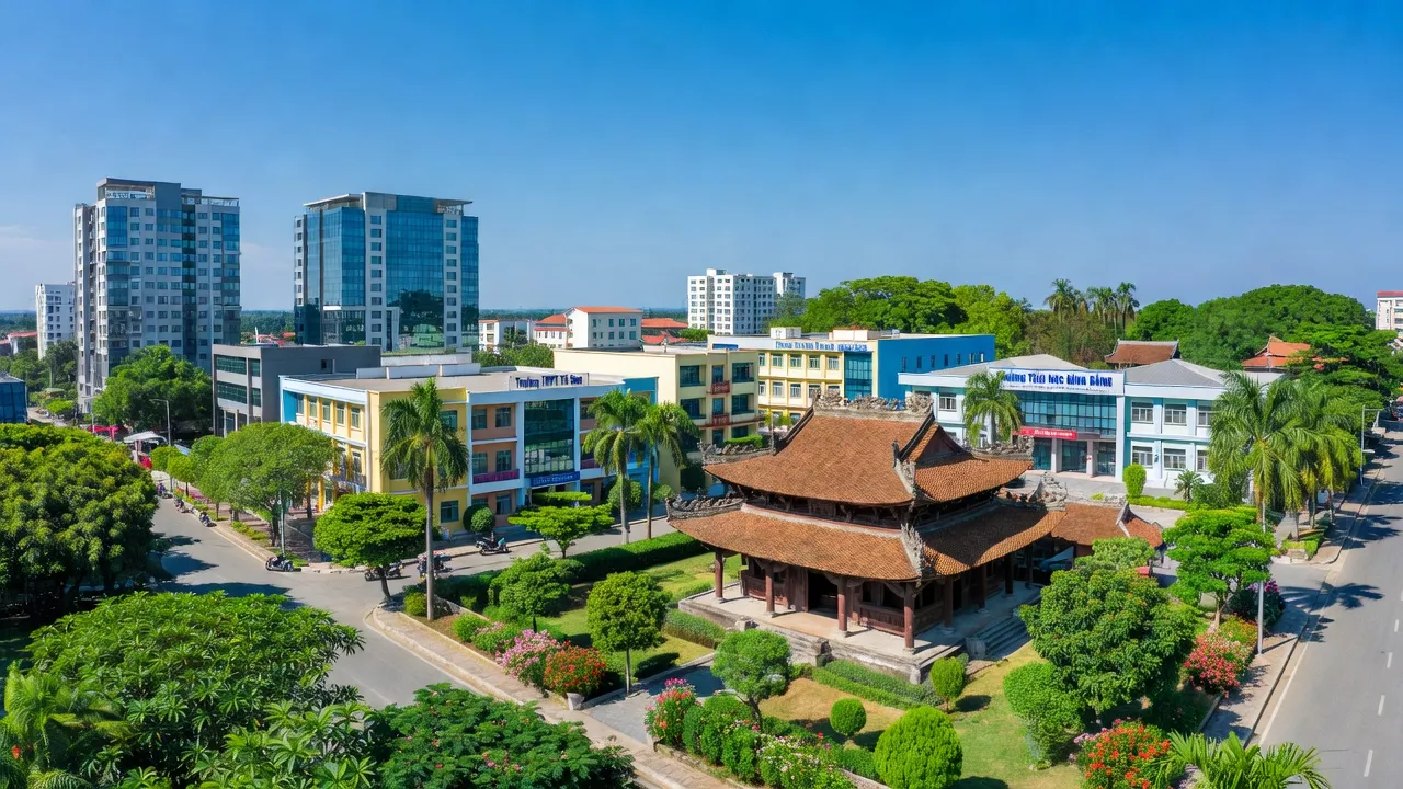 Phường Đình Bảng, Từ Sơn, Bắc Ninh with modern buildings, greenery, and vibrant urban life.