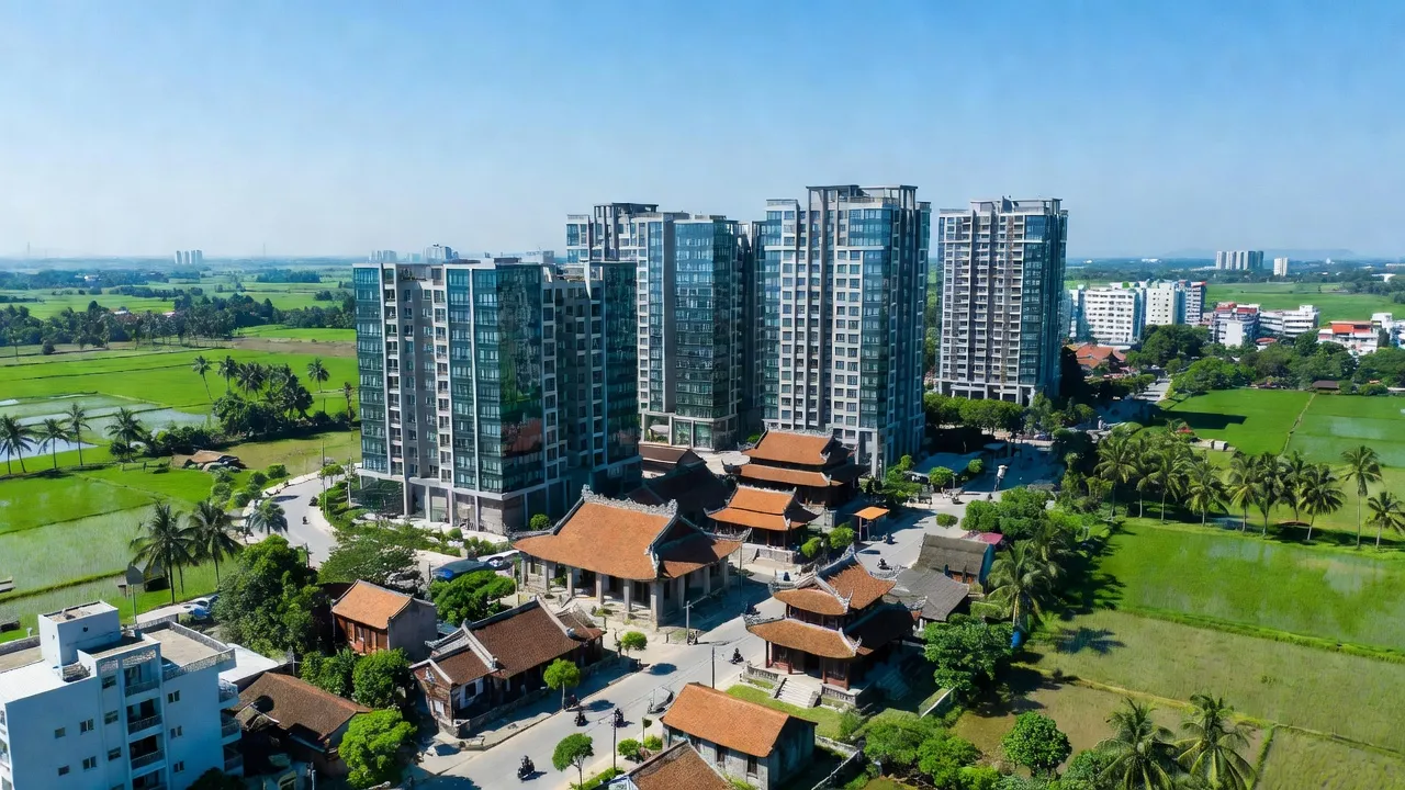 Khung cảnh hiện đại tại Phường Đồng Nguyên, thành phố Từ Sơn, Bắc Ninh với nhà cửa xanh mát.