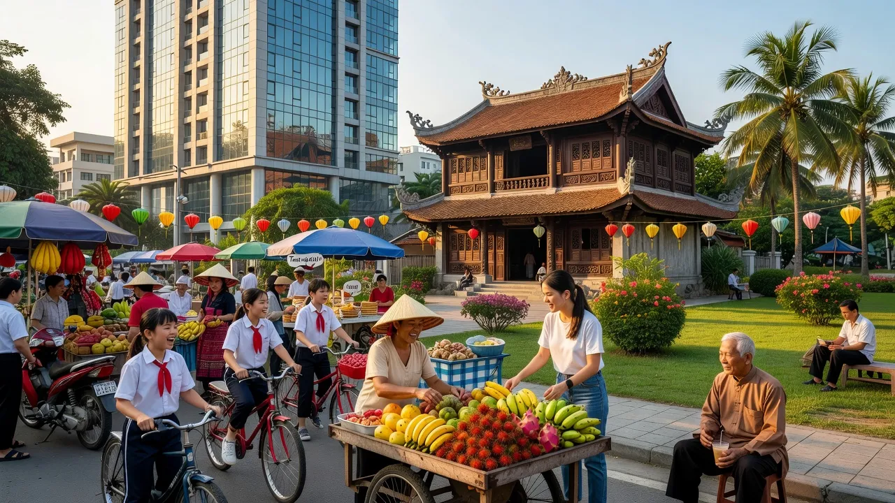 Phường Phù Chẩn, Từ Sơn, Bắc Ninh, thể hiện đời sống đô thị sôi động và văn hóa địa phương.