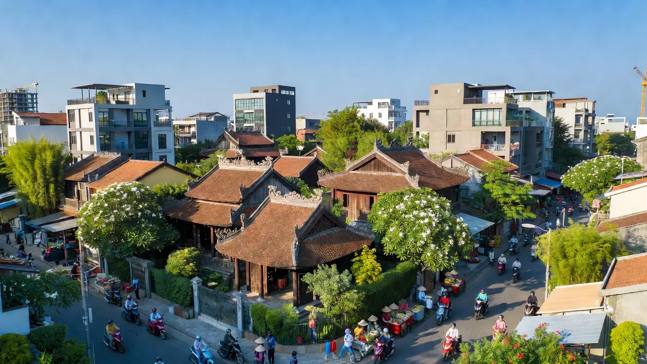 Cảnh đẹp Phường Tân Hồng, Thành phố Từ Sơn, Bắc Ninh, với kiến trúc và hoạt động sống động.