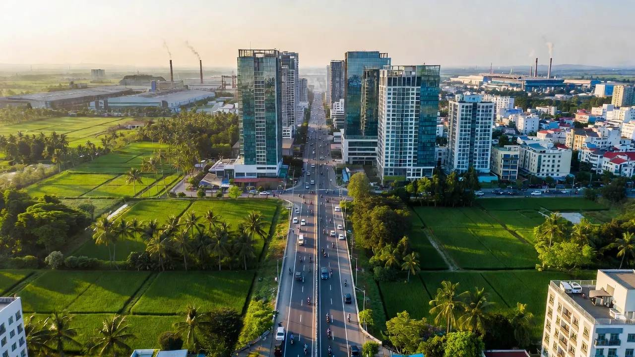 Khung cảnh thị trấn Chờ, Bắc Ninh với sự phát triển đô thị và giao thông hiện đại.