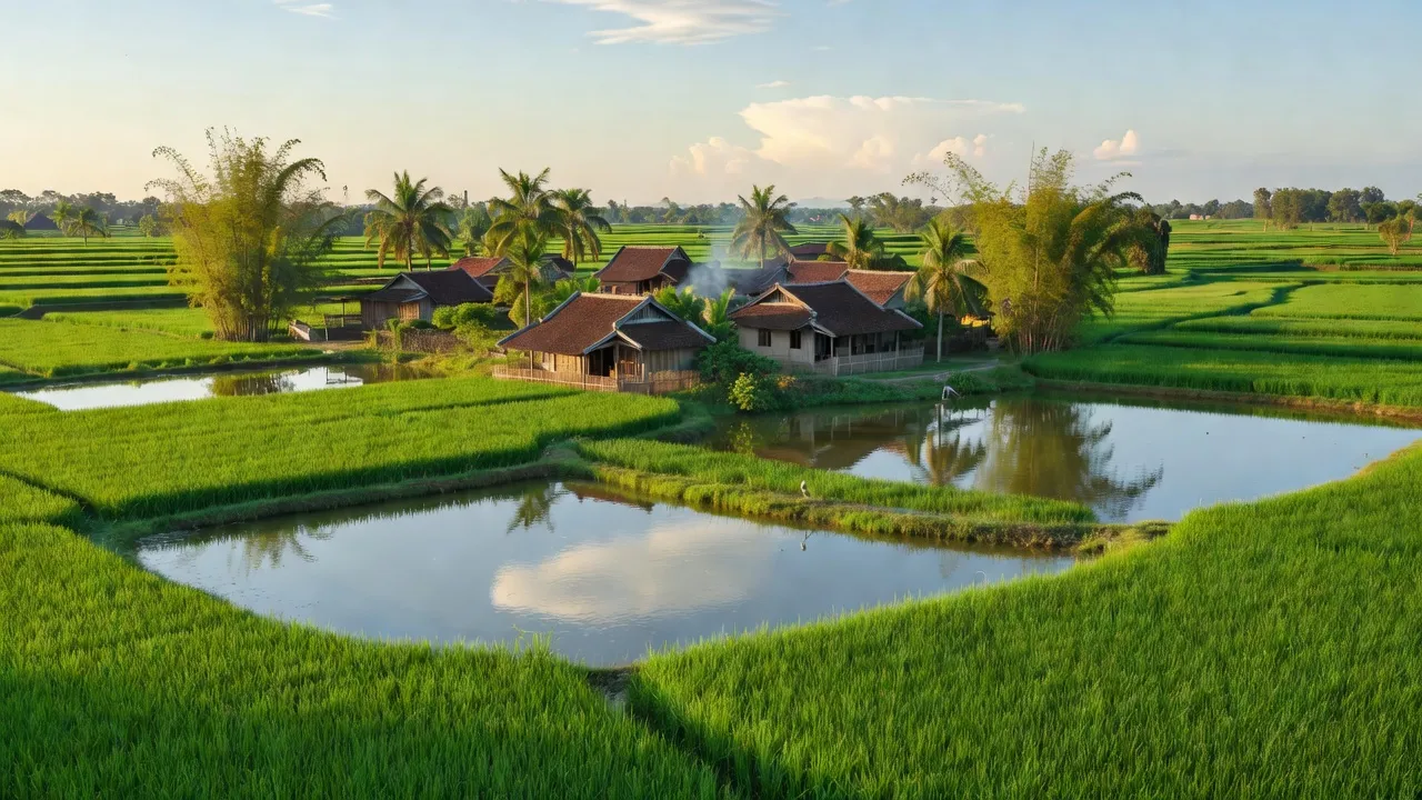 Phong cảnh xã Đông Phong, huyện Yên Phong, tỉnh Bắc Ninh với đồng ruộng và làng quê thanh bình.