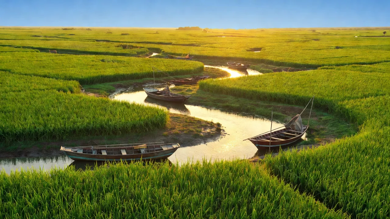 Cảnh sắc xã Mỹ Nhơn, Ba Tri, Bến Tre với cánh đồng và sông nước tuyệt đẹp.