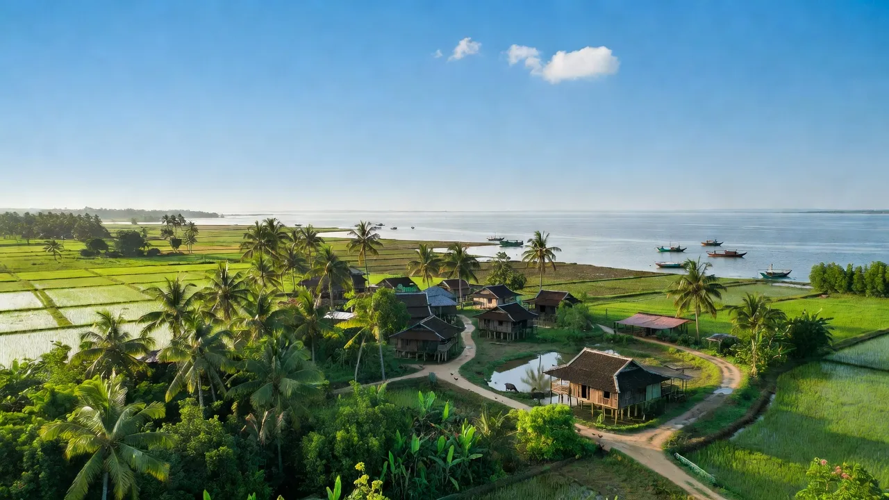 Cảnh đẹp xã Định Trung, huyện Bình Đại, tỉnh Bến Tre với thiên nhiên xanh tươi và cuộc sống dân quê.
