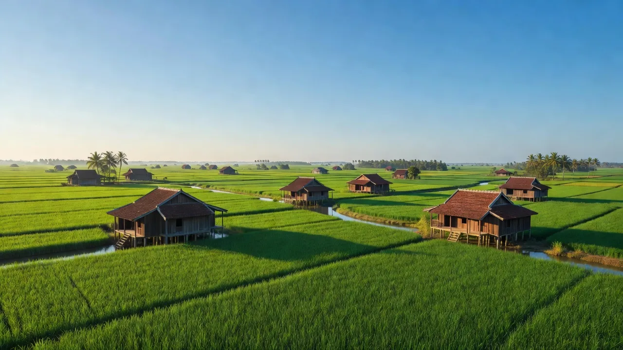 Cánh đồng xanh tại xã Long Hòa, Huyện Bình Đại, Bến Tre, một điểm đến yên bình và đẹp mắt.