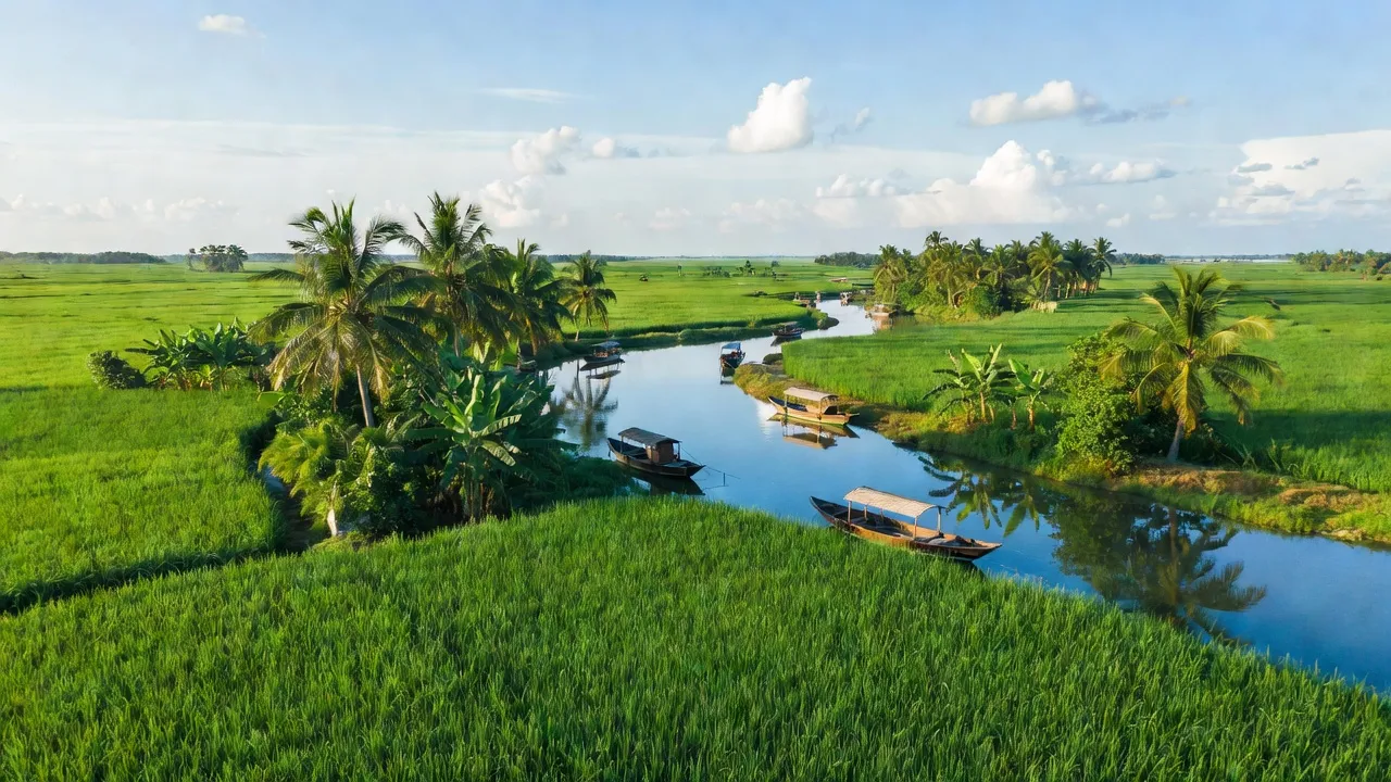 Khung cảnh thơ mộng xã Thới Thuận, Bình Đại, Bến Tre với thiên nhiên tươi đẹp và sông nước dịu dàng.