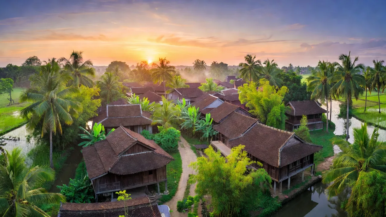 Toàn cảnh thị trấn Tiên Thủy, Châu Thành, Bến Tre với cảnh sắc thiên nhiên tươi đẹp.