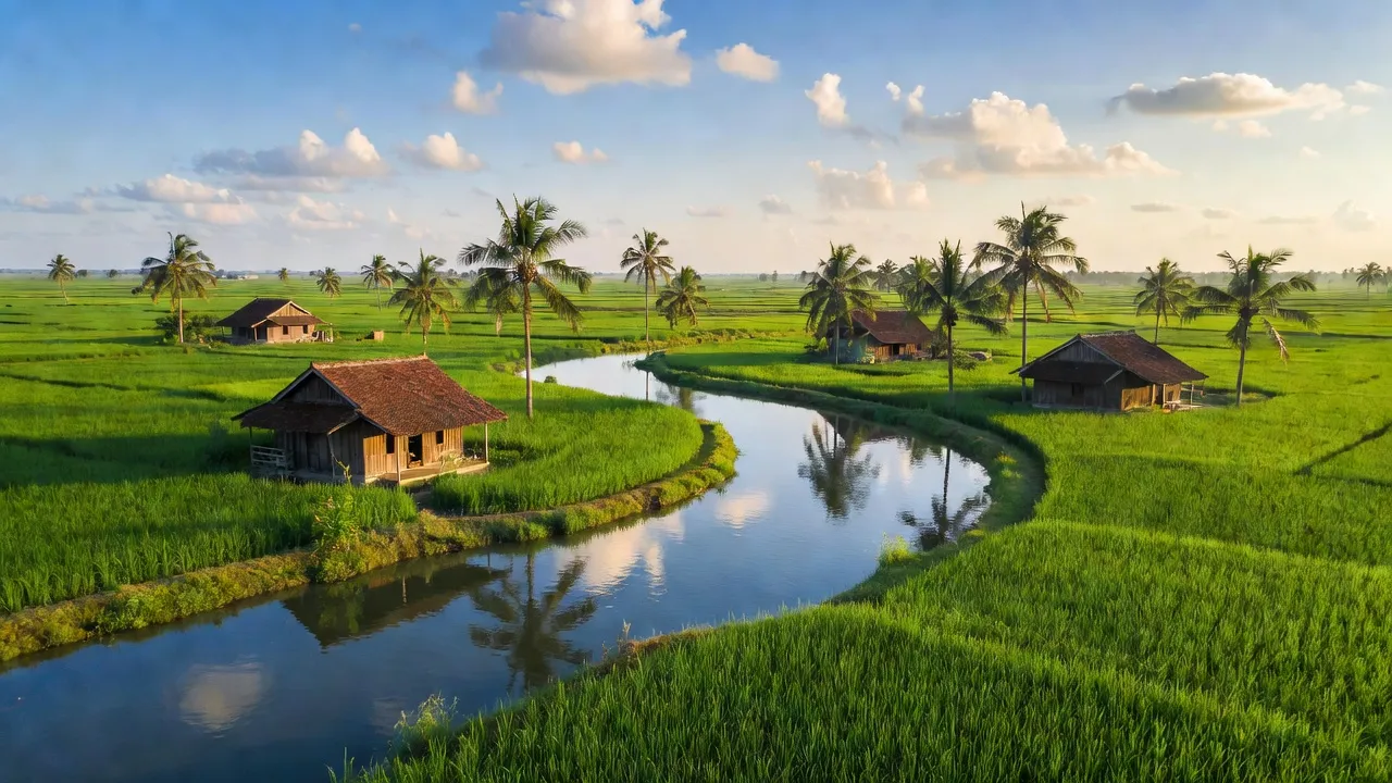 Cảnh quan yên bình ở xã Tường Đa, huyện Châu Thành, với cánh đồng lúa xanh và sông nước.
