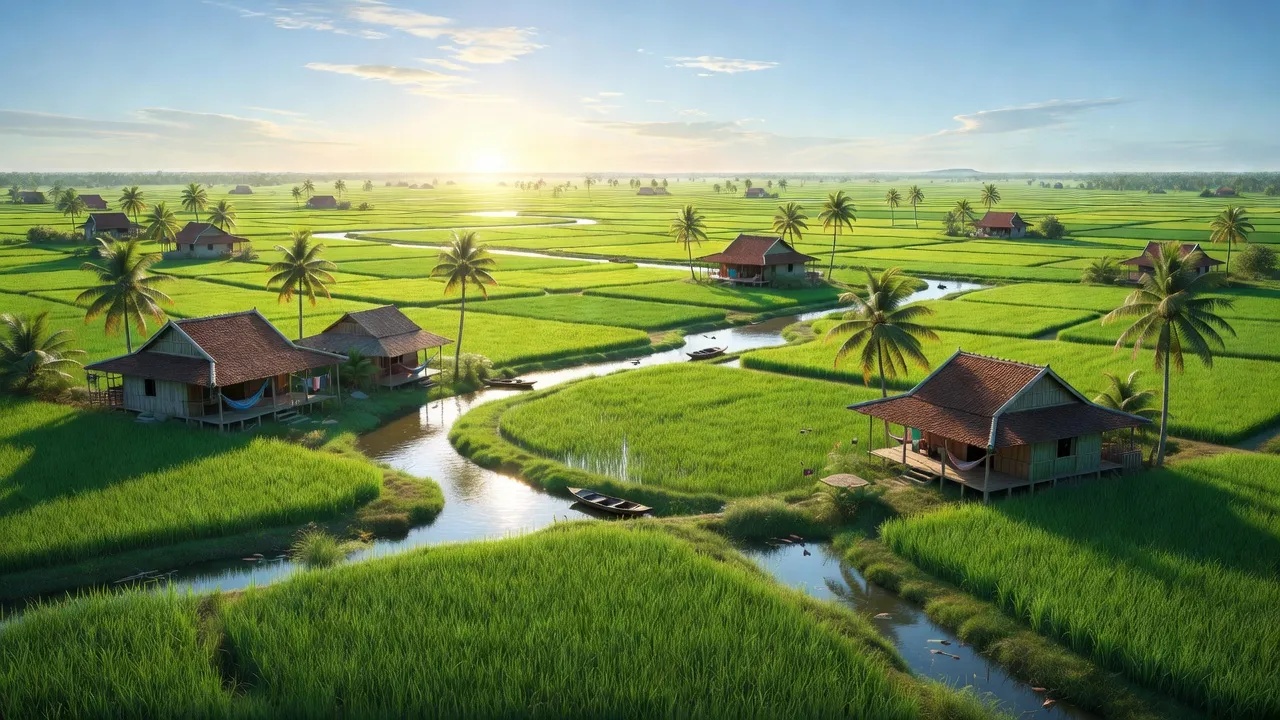 Cảnh xanh tươi của xã Vĩnh Thành, huyện Chợ Lách, Bến Tre với sông rạch uốn lượn.