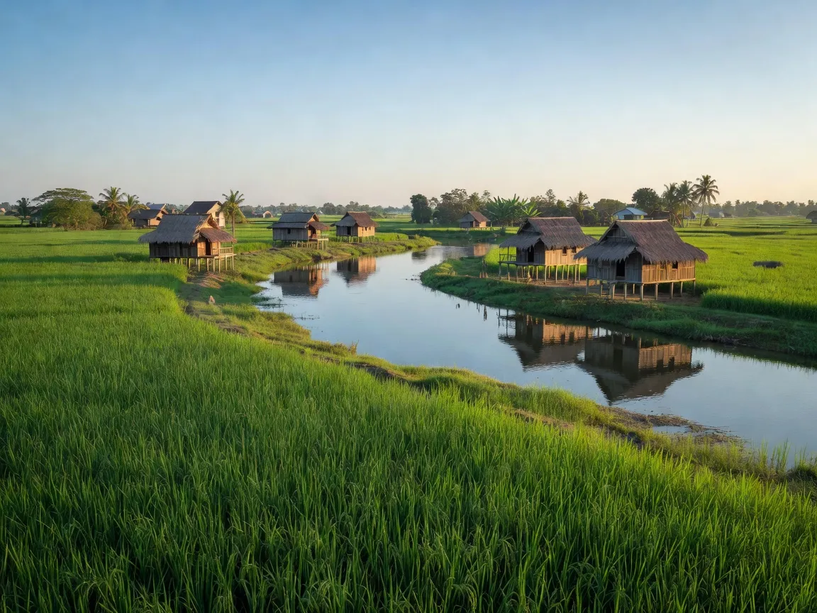 Xã Long Mỹ, huyện Giồng Trôm, cảnh đồng quê xanh mát, dòng sông và nhà truyền thống, Bến Tre.
