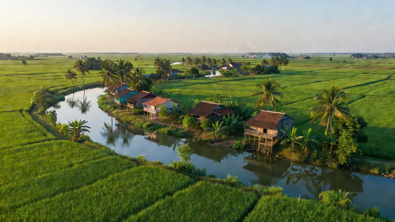 Khánh Thạnh Tân, Mỏ Cày Bắc, Bến Tre, cảnh đồng bằng sông Cửu Long yên bình và xanh tươi.