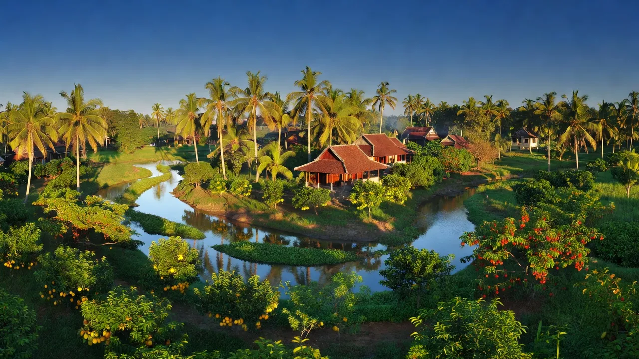 Cảnh đẹp xã Cẩm Sơn, huyện Mỏ Cày Nam với cây ăn trái và sông nước đặc trưng.