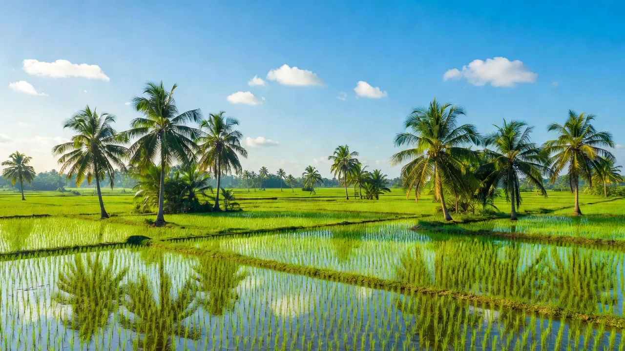 Cảnh đẹp Xã An Thạnh, huyện Thạnh Phú, tỉnh Bến Tre với cây xanh và đồng lúa