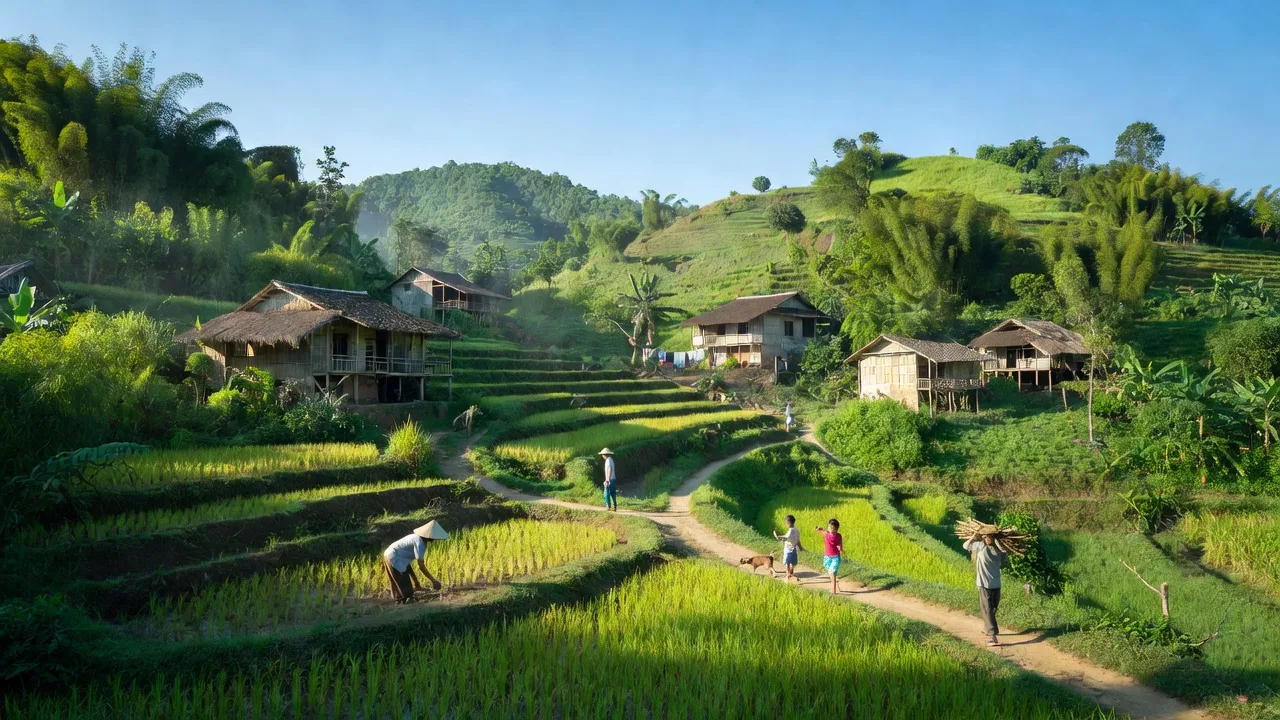 Khung cảnh xã An Hòa, huyện An Lão, tỉnh Bình Định với thiên nhiên tươi đẹp và đời sống cộng đồng.