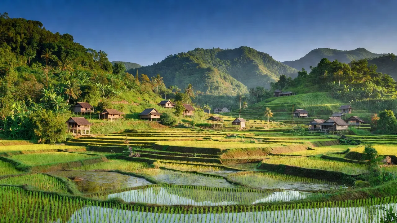 Khung cảnh đẹp tại xã An Quang, huyện An Lão, tỉnh Bình Định với núi và cánh đồng xanh.