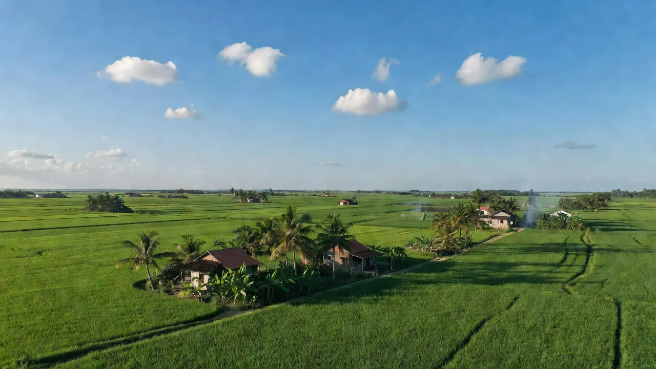 Cánh đồng xanh mướt ở Xã Nhơn Phong, Thị xã An Nhơn, Tỉnh Bình Định, vùng nông thôn Việt Nam.