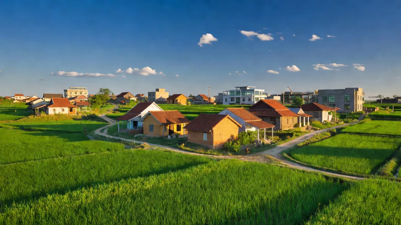 Khung cảnh đẹp của Phường Nhơn Thành, Thị xã An Nhơn, tỉnh Bình Định với cánh đồng xanh.