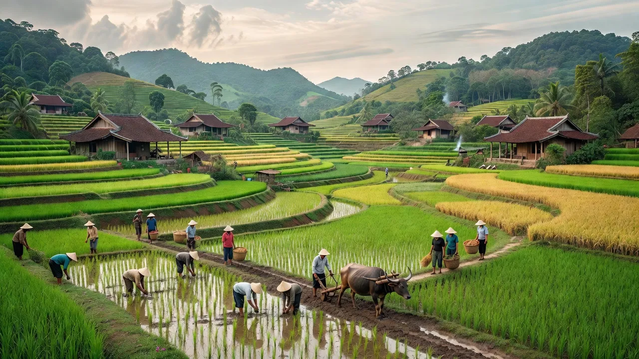 Cảnh đẹp xã Ân Sơn, huyện Hoài Ân, tỉnh Bình Định với đồi núi và đồng ruộng.