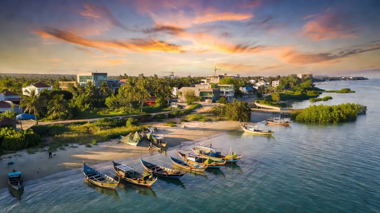 Cảnh biển thanh bình tại xã Hoài Mỹ, thị xã Hoài Nhơn, tỉnh Bình Định với thuyền đánh cá.