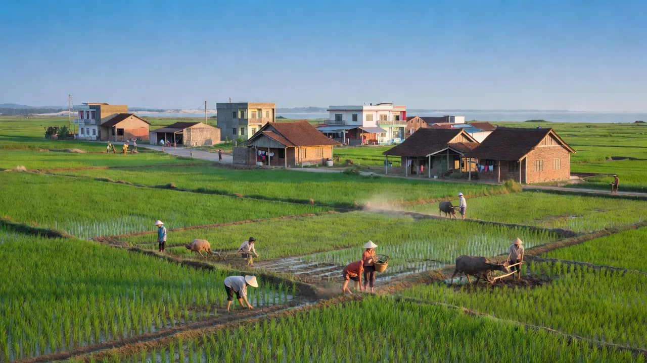 Phường Hoài Thanh ở Hoài Nhơn, Bình Định, cảnh quan xanh mát, phát triển đô thị, bầu trời trong xanh.
