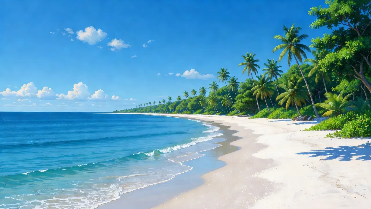 Khung cảnh biển tại Phường Tam Quan Nam, Thị xã Hoài Nhơn, tỉnh Bình Định, cây cối xanh tươi.