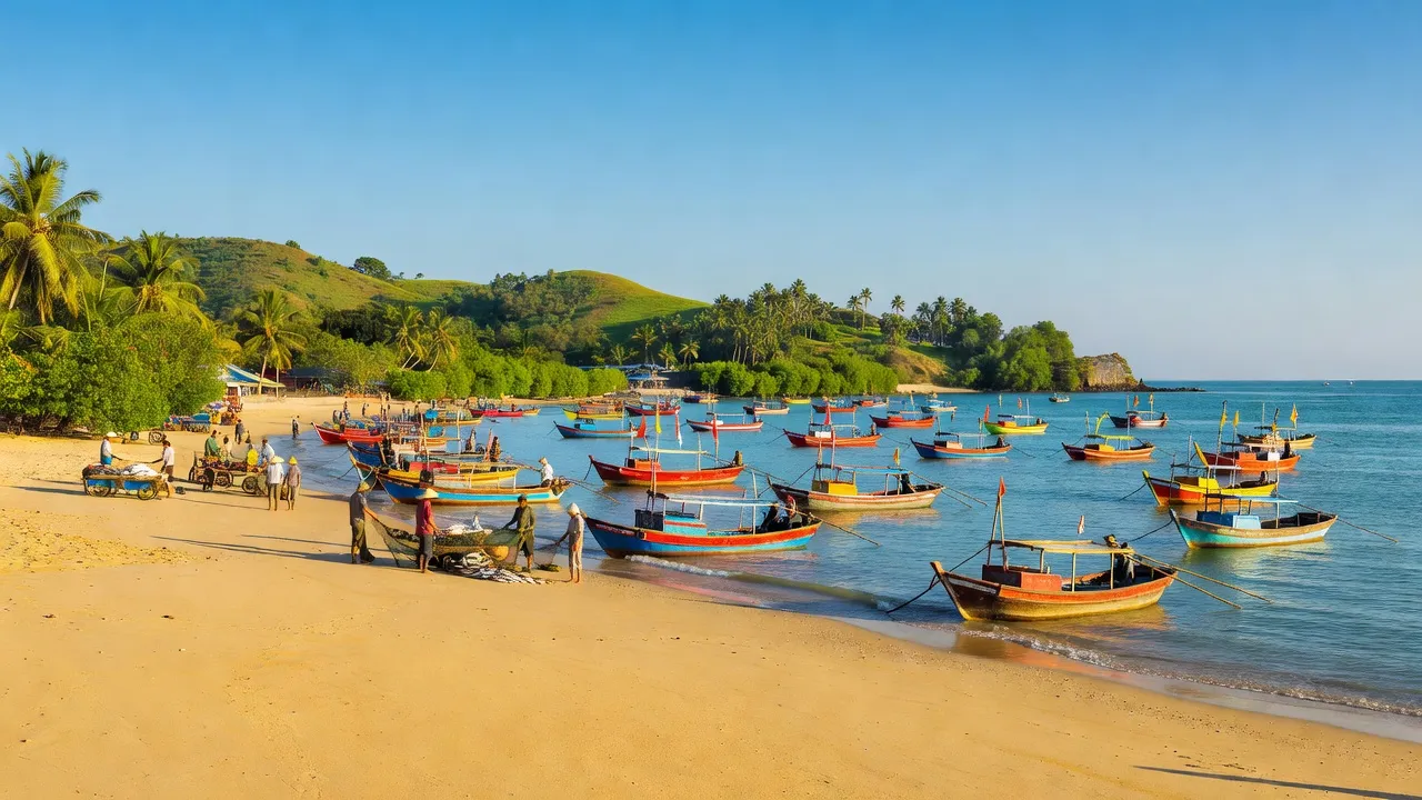 Phù Cát, Bình Định - khu vực ven biển với bờ biển, tàu đánh cá, và cảnh quan xanh tươi.