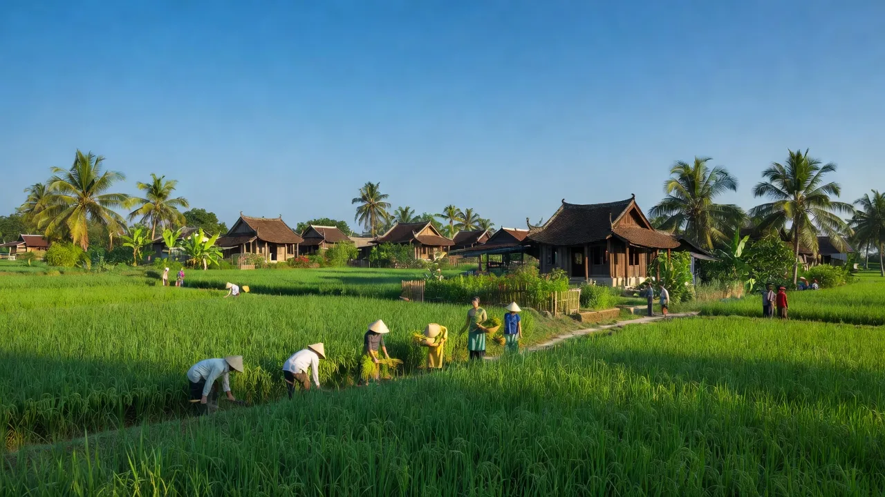 Cảnh đẹp xã Cát Hải, huyện Phù Cát, với cánh đồng xanh và bầu trời trong xanh tại Bình Định.