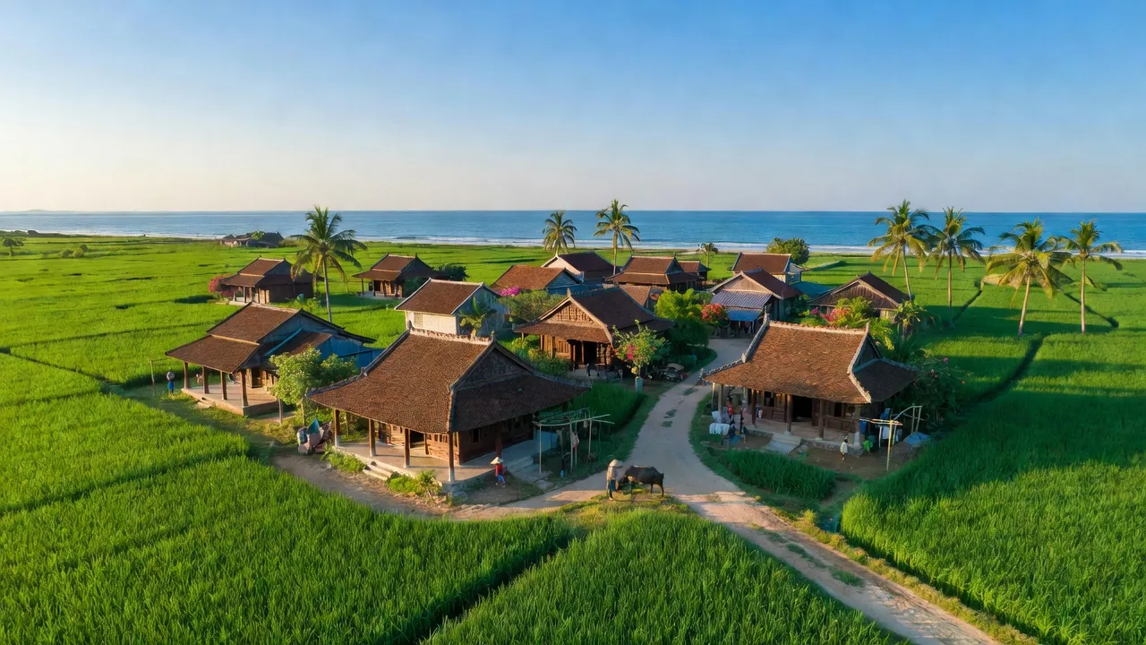 Khung cảnh thân thiện của xã Cát Minh, huyện Phù Cát, tỉnh Bình Định với cánh đồng xanh.