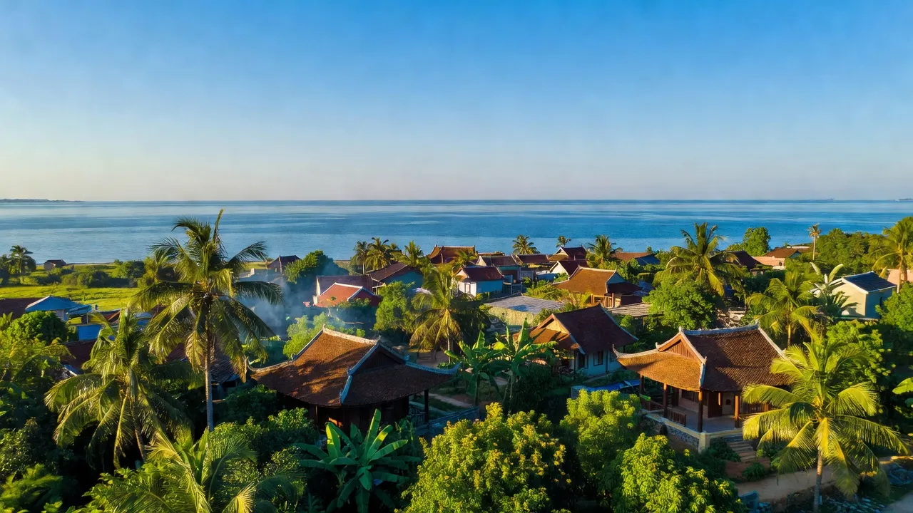 Thị trấn Cát Tiến, huyện Phù Cát, tỉnh Bình Định với cảnh biển và kiến trúc truyền thống.