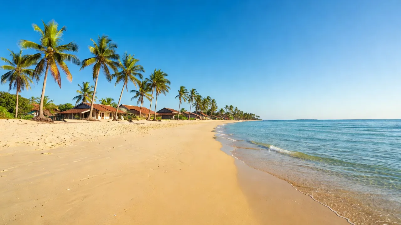 Khung cảnh biển đẹp ở xã Mỹ An, huyện Phù Mỹ, tỉnh Bình Định với cát, cây cọ và biển xanh.