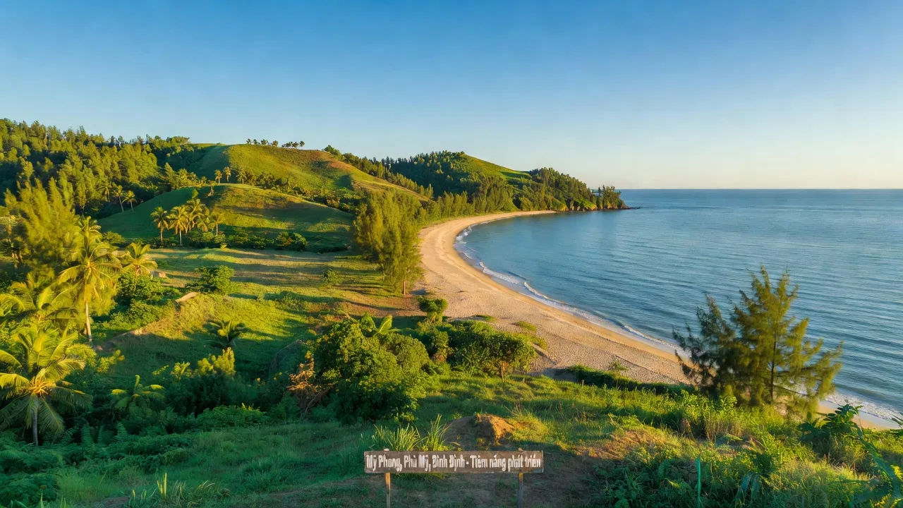 Cảnh biển Mỹ Phong, huyện Phù Mỹ, Bình Định với thiên nhiên tươi đẹp và tiềm năng phát triển.