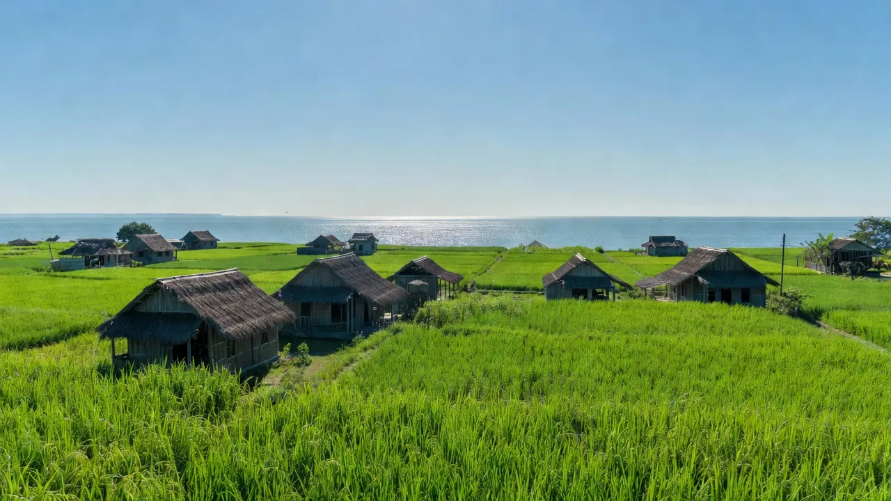 Quang cảnh xã Mỹ Thành, Huyện Phù Mỹ, Tỉnh Bình Định với biển Đông và nhà truyền thống.