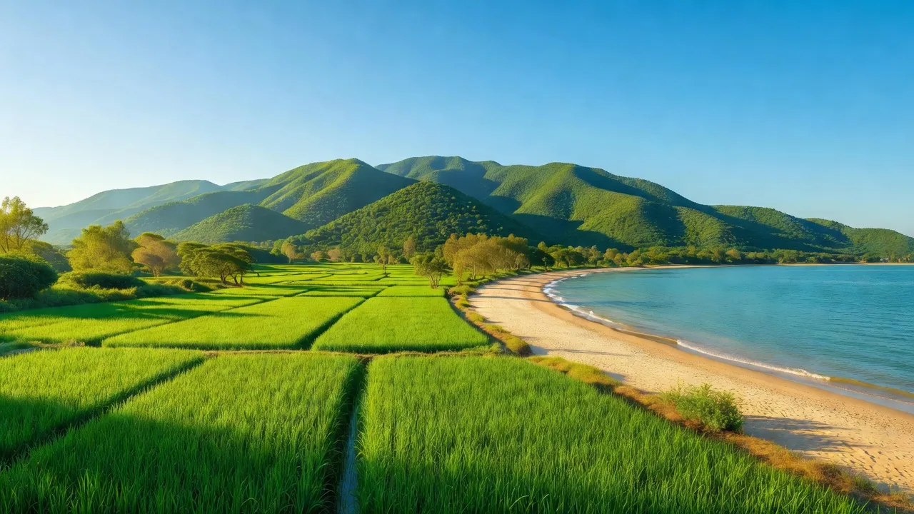 Cảnh đẹp xã Mỹ Trinh, huyện Phù Mỹ, tỉnh Bình Định với bãi biển và thiên nhiên xanh tươi.
