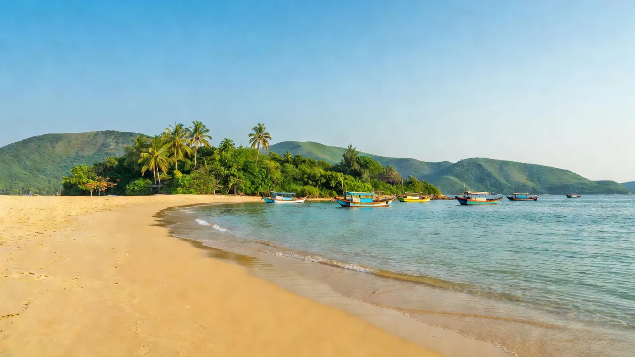 Khung cảnh bình yên của xã Nhơn Châu, bãi biển cát vàng và nước trong xanh, Quy Nhơn.