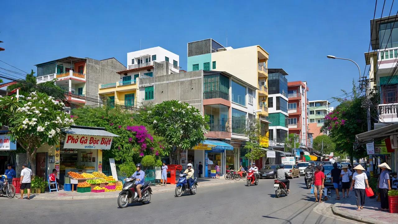 Cảnh phố tại phường Trần Quang Diệu, Quy Nhơn, Bình Định, với sự phát triển đô thị và nhịp sống hàng ngày.