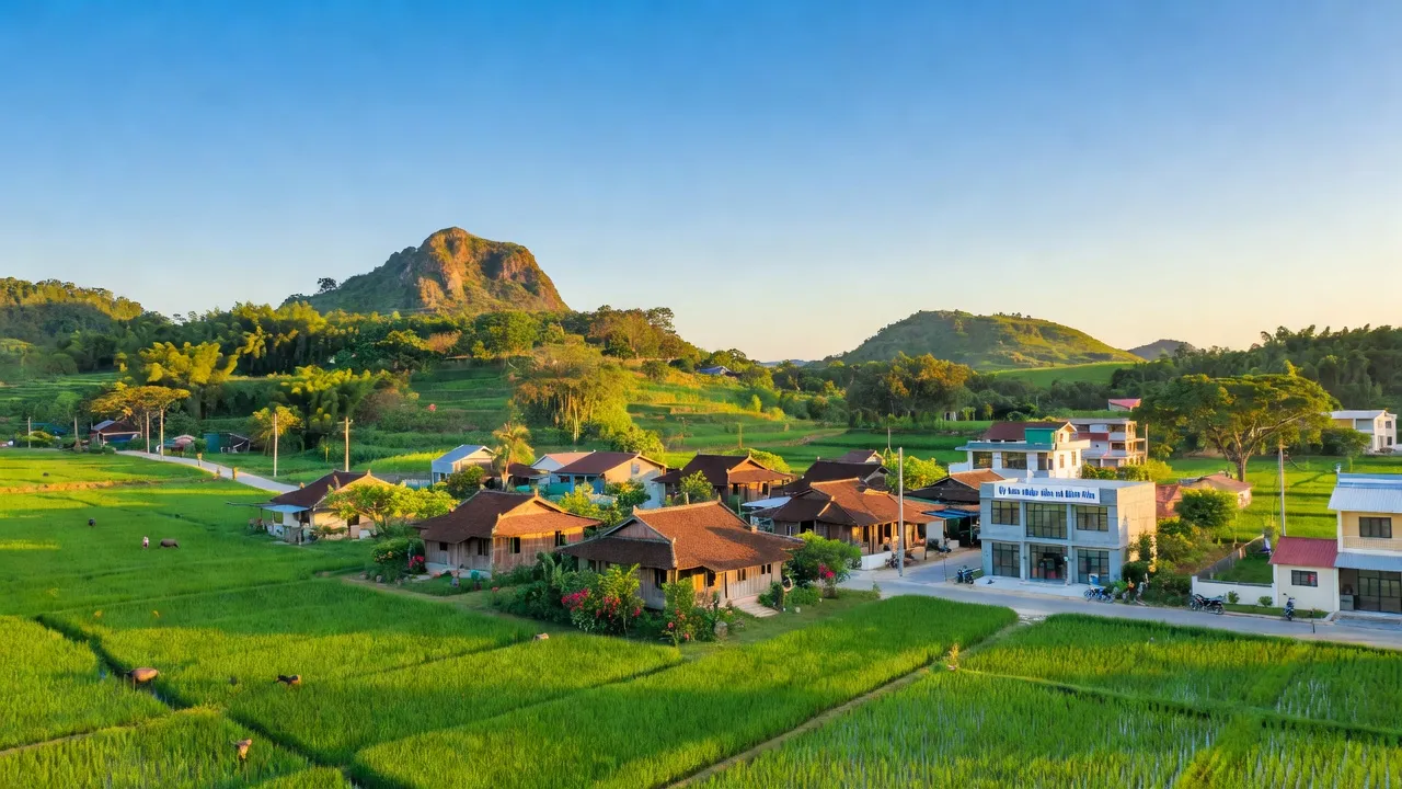 Bình Hòa, Tây Sơn, Bình Định: cánh đồng, nhà dân cư, và cảnh quan thiên nhiên tươi đẹp.