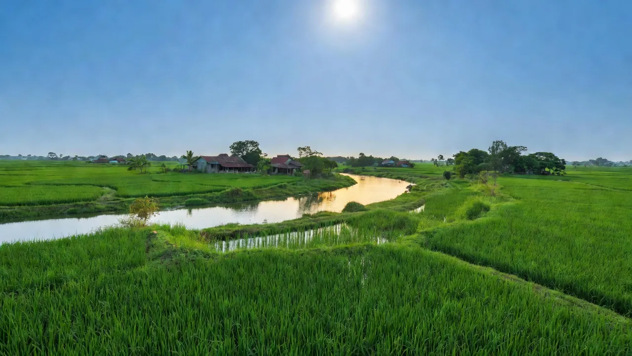 Toàn cảnh xã Tây Xuân, huyện Tây Sơn, tỉnh Bình Định với cảnh quan xanh tươi và sông Kôn.