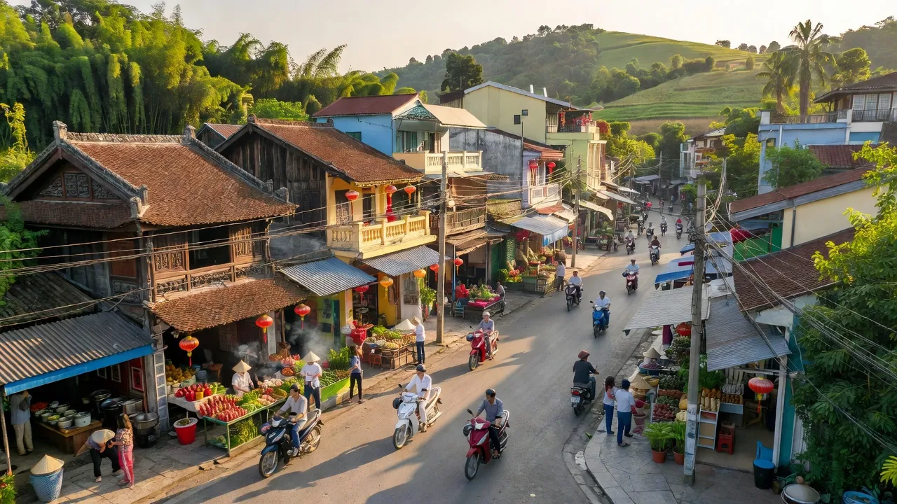 Thị trấn Diêu Trì, huyện Tuy Phước, tỉnh Bình Định với nét đẹp kiến trúc và phong cảnh xanh.