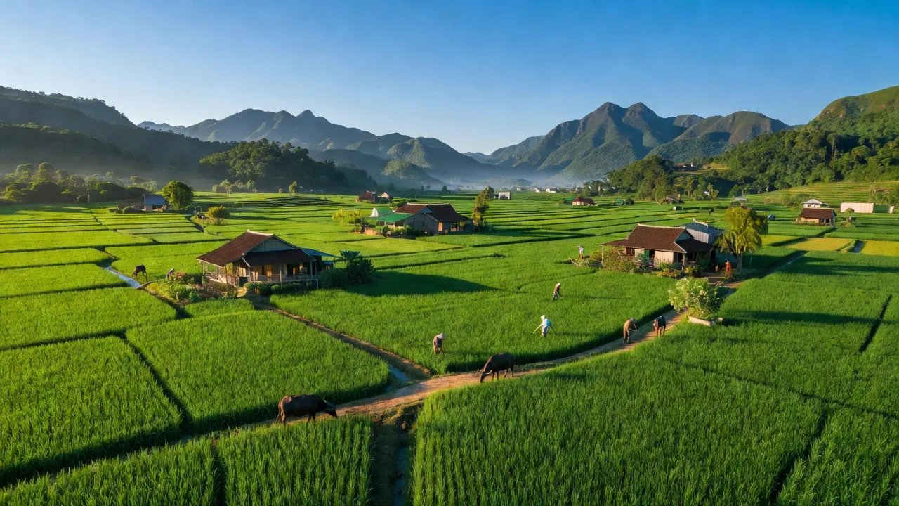 Khung cảnh Xã Phước Sơn, huyện Tuy Phước, tỉnh Bình Định với thiên nhiên tươi đẹp và không gian xanh.
