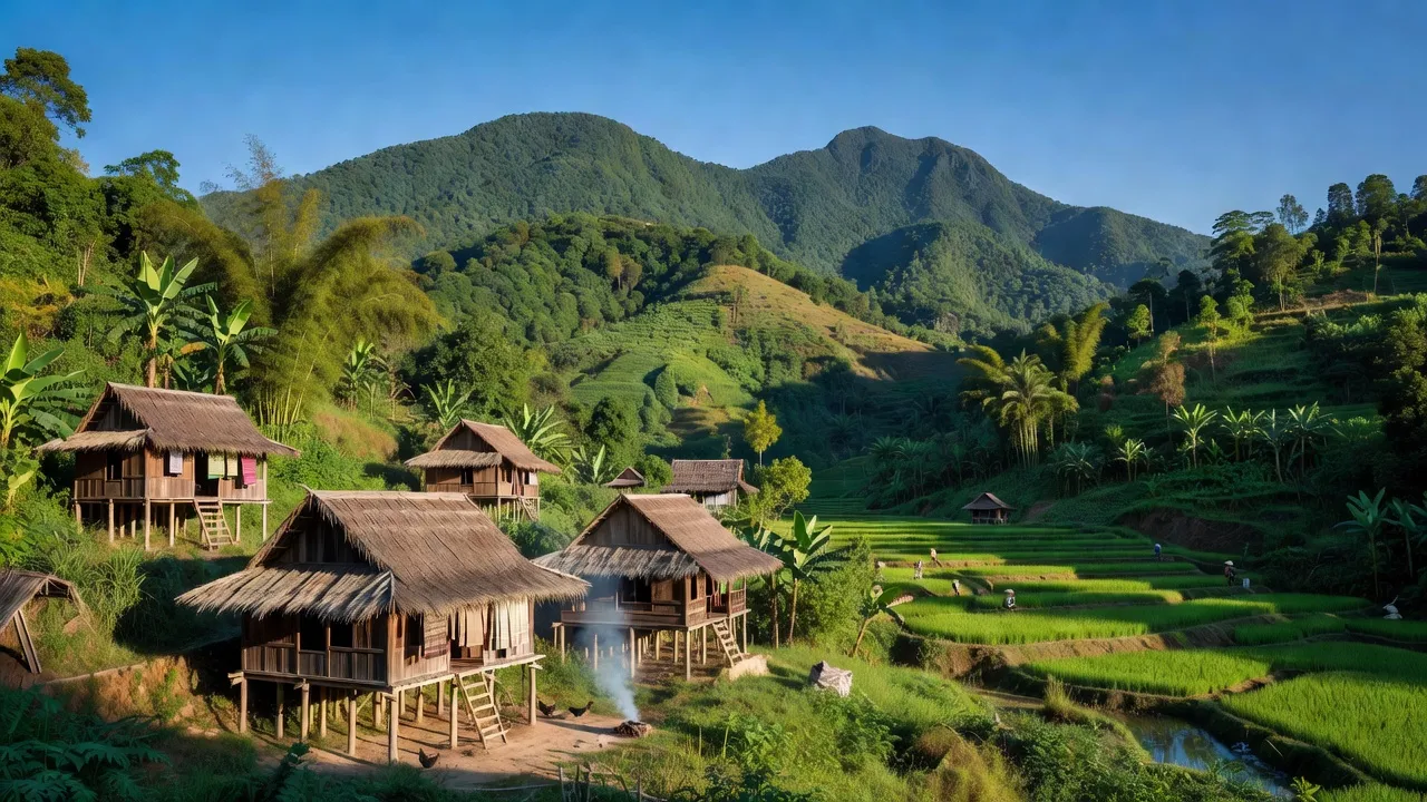 Cảnh đẹp huyện Vân Canh, Bình Định với thiên nhiên hùng vĩ và nhà truyền thống H’roi.