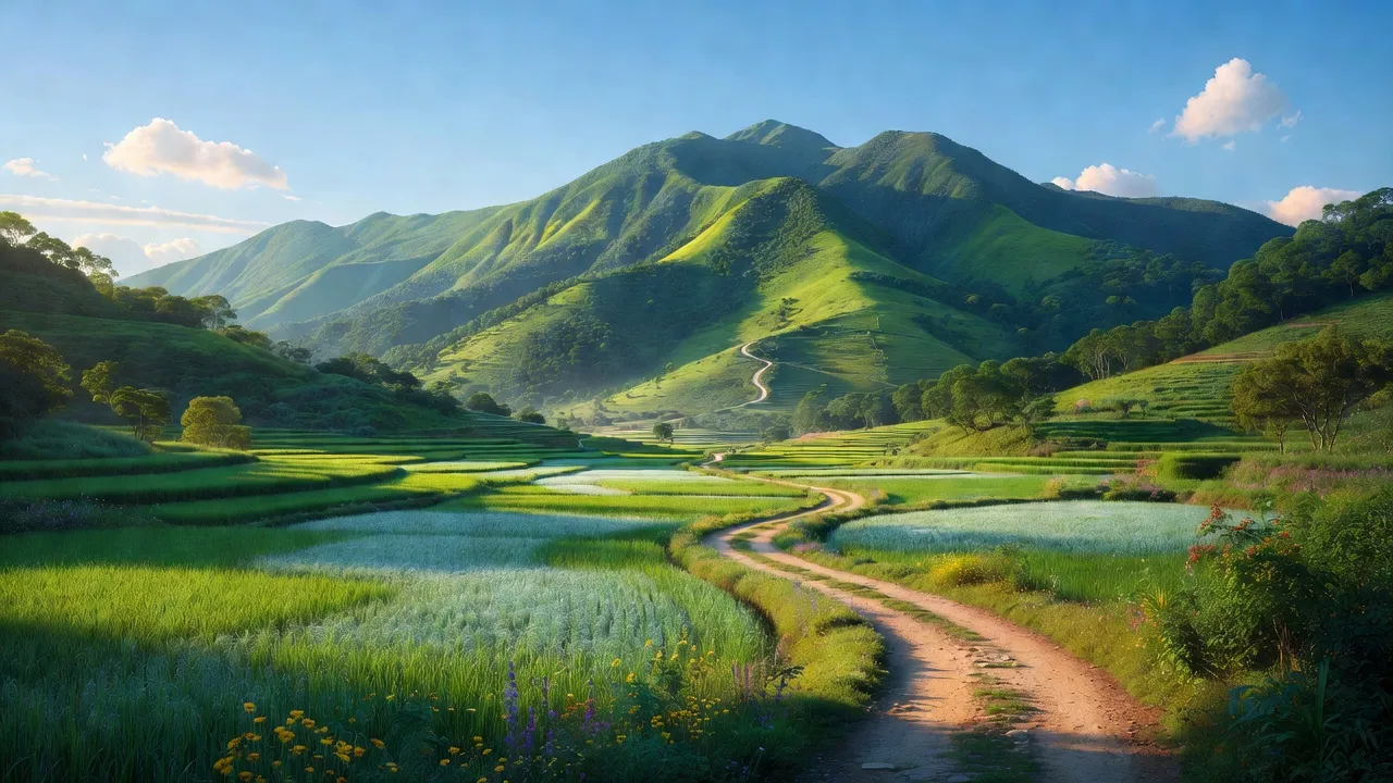 Phong cảnh xã Canh Hòa, huyện Vân Canh, tỉnh Bình Định với núi non và cánh đồng xanh.
