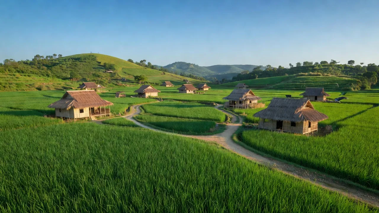Khung cảnh đồng quê ở xã Vĩnh Hòa, huyện Vĩnh Thạnh, tỉnh Bình Định, thể hiện sự bình yên và thiên nhiên trù phú.