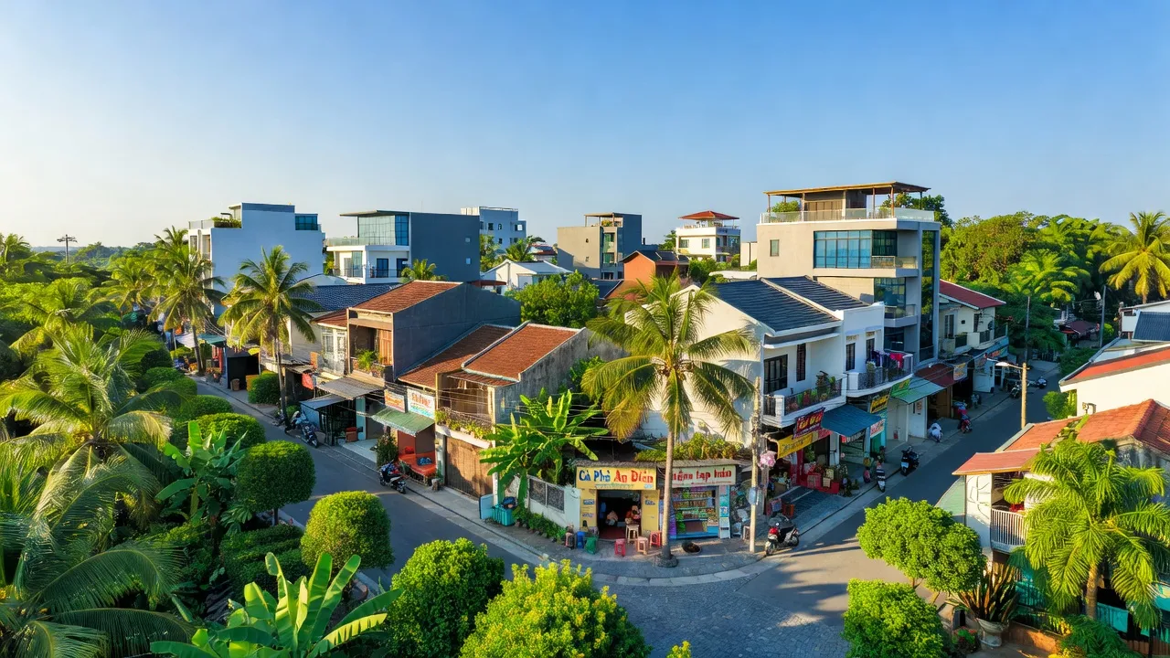 Phường An Điền, Bến Cát, Bình Dương: Views of greenery, streets, and urban development in the community.